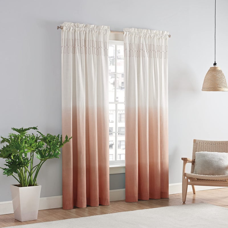 VUE Arashi Modern Boho Decorative Ombre Rod Pocket Window Curtain for Living Room (1 Panel), 52 in x 95 in, Melon - Image 1